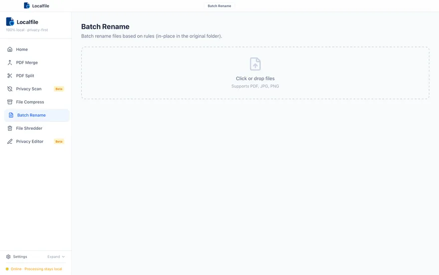 Localfile batch rename tool screenshot