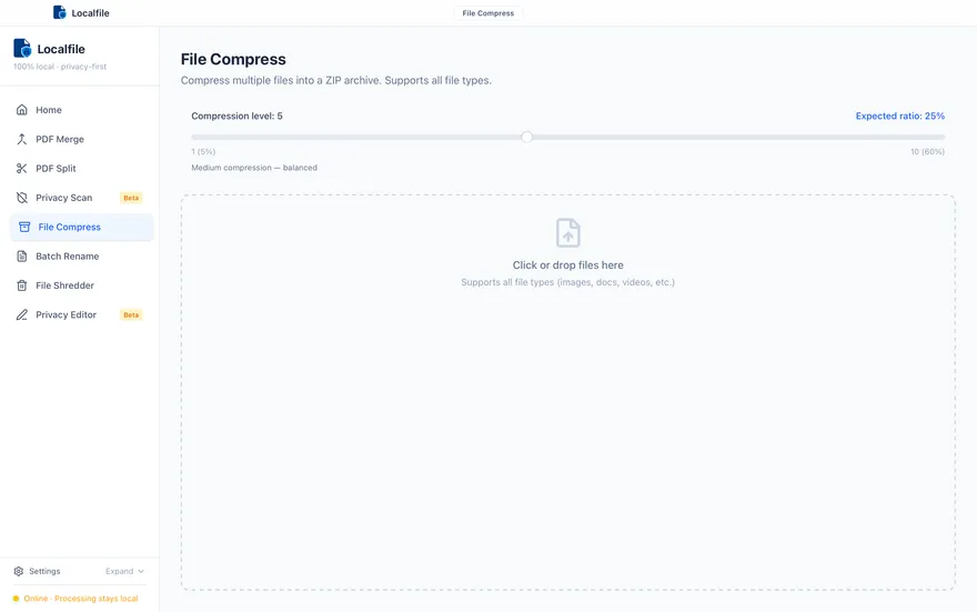 Localfile file compression tool screenshot