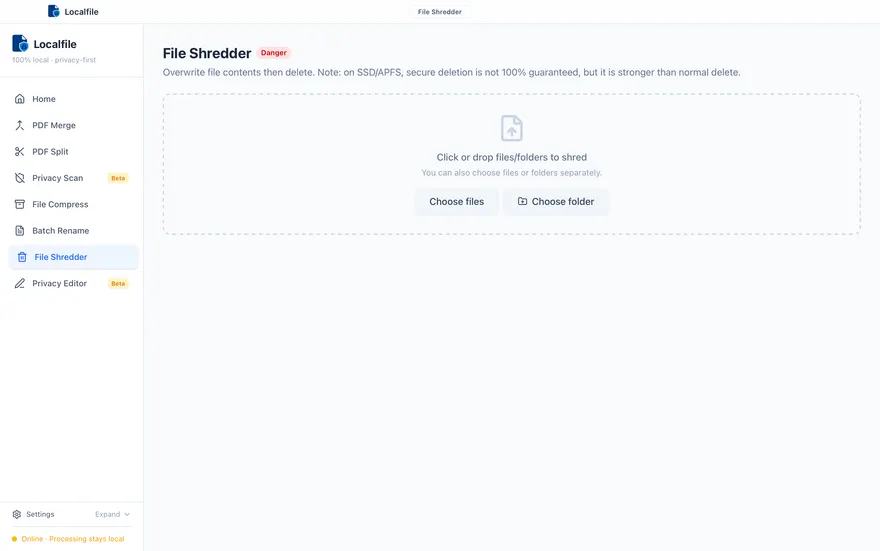 Localfile file shredder tool screenshot