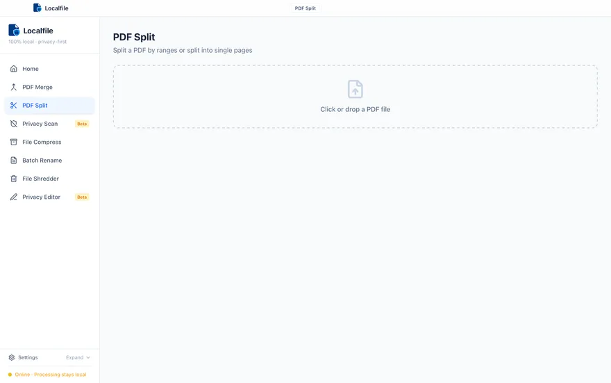 Localfile PDF Split tool screenshot